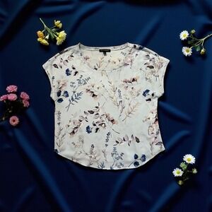 Banana Republic Floral Print Cap Sleeve Top - Women's Light Blue Size S